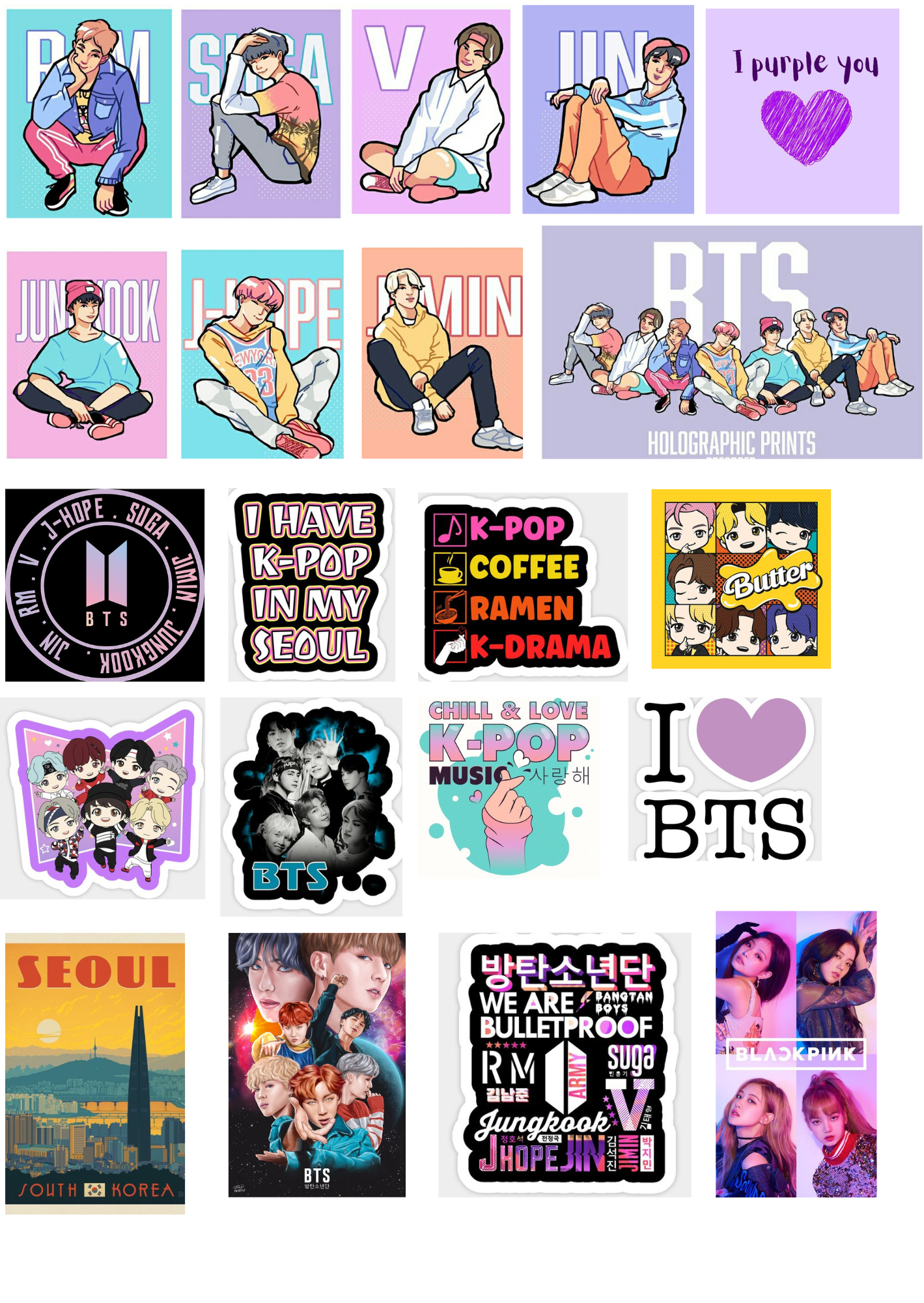 BTS CHARACTER (20 STICKERS)